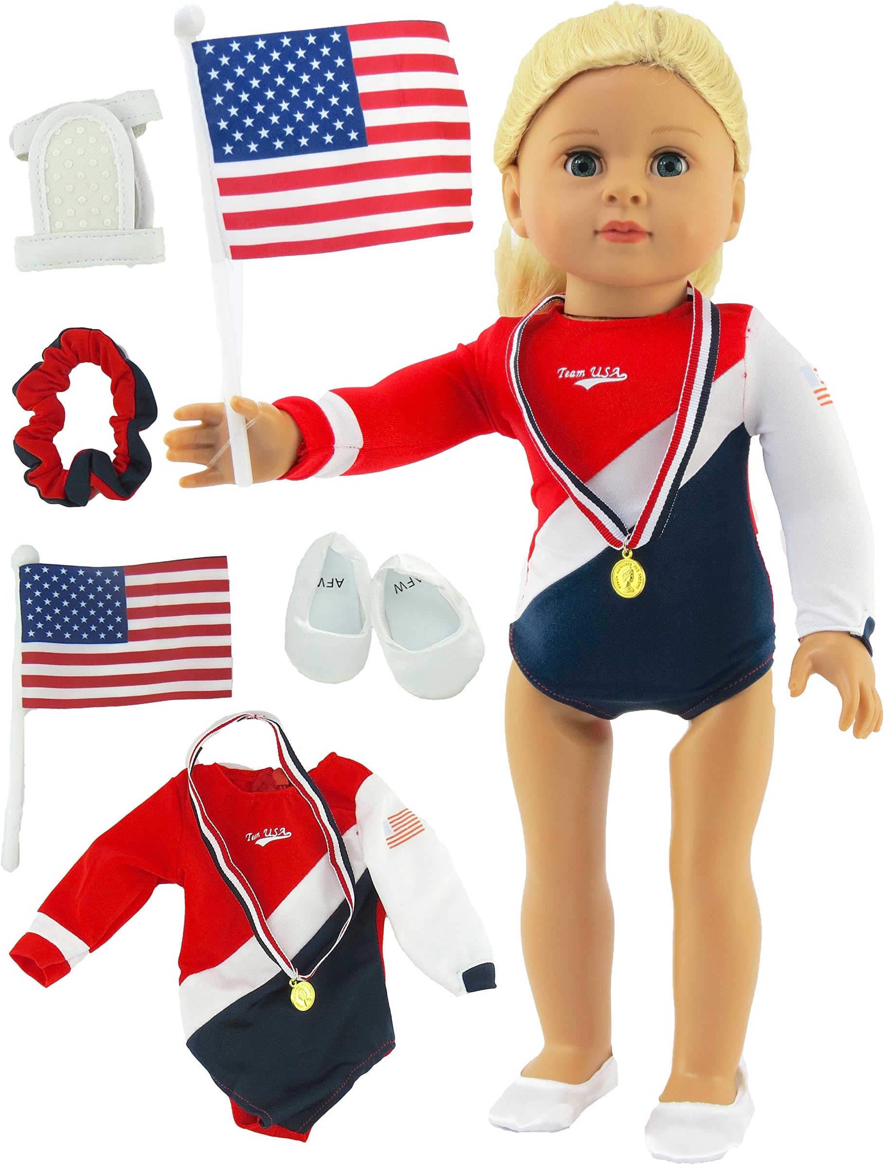 American Fashion World Super Fun Gymnastic for 18-inch Dolls| 5 Piece Set | Premium Quality & Trendy Design | Dolls Clothes | Outfit Fashions for Dolls for Popular Brands