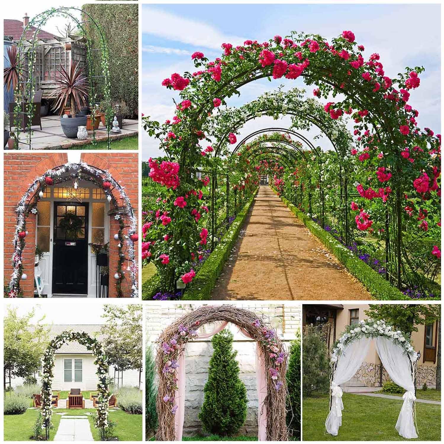Générique Pergola Jardin Fer forgé Tonnelle Arche de Jardin Exterieur, pour Plantes Grimpantes, Décoration Arche de Mariage, 80cm 140cm 180cm 200cm 240cm 280cm 300cm 350cm(Brun,W180 X H220cm)