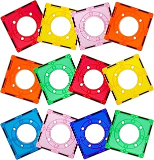 PicassoTiles 12 PC Magnetic Tiles for Marble Run Racetrack Square Joint Shape Building Block Construction Colorful STEM Toy Set Learning Kit Educational Magnet Playset for Toddler Boys & Girls Ages 3+