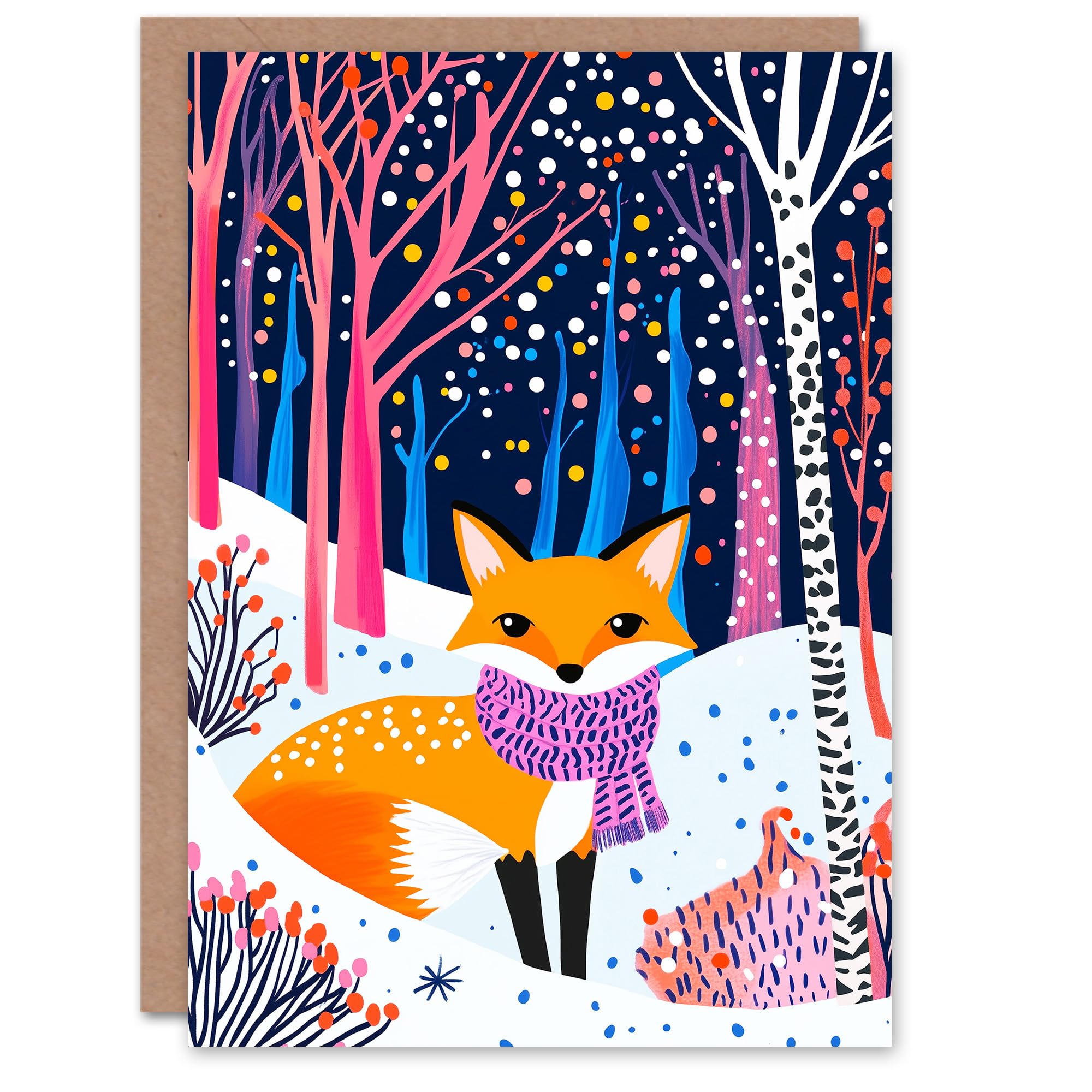 Wee Blue Coo Red Fox Winter Forest Xmas Christmas Card