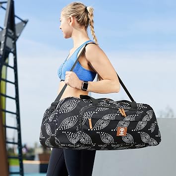 2-Pack Bundle Deal Yoga Duffle Bag Black and Leaf Set