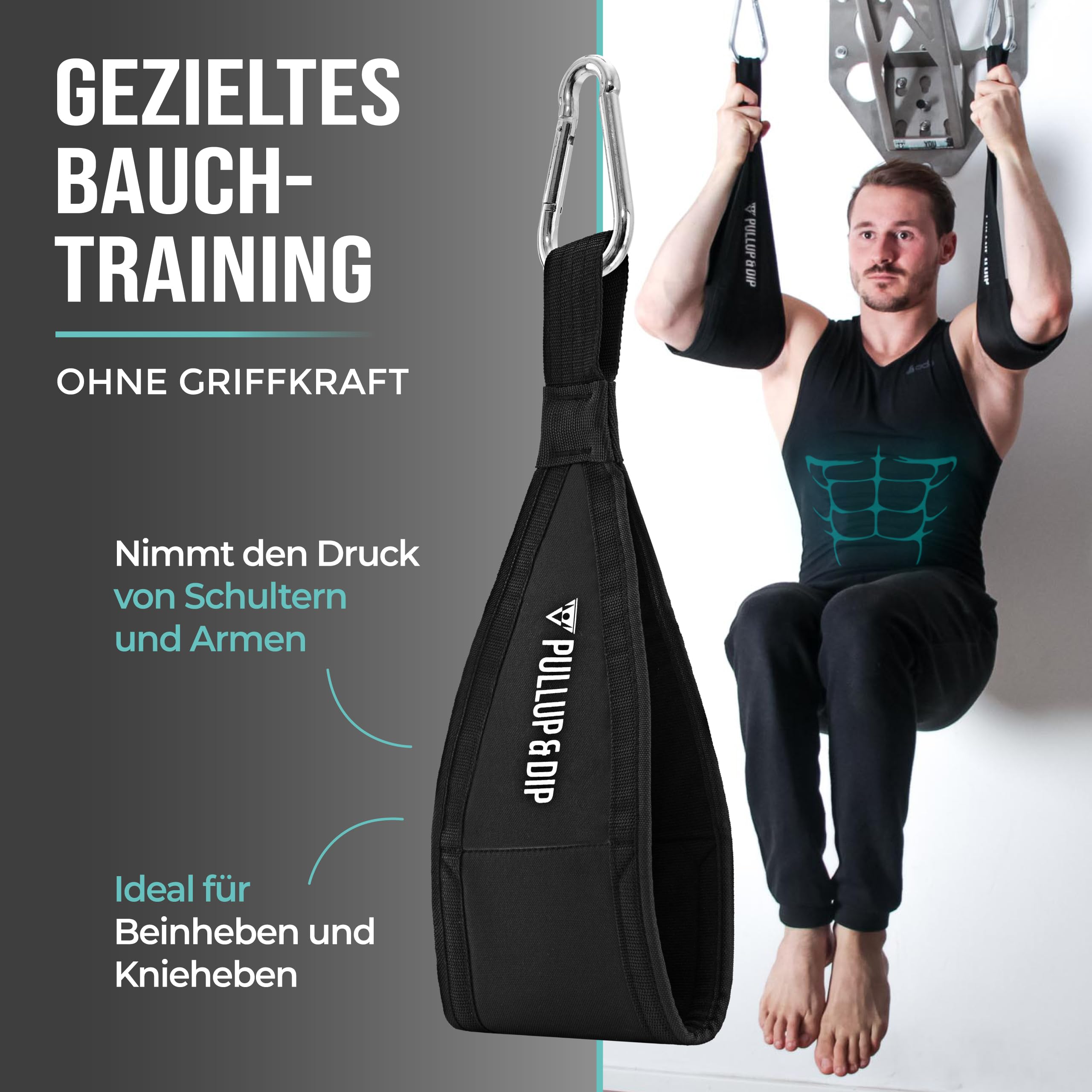 PULLUP & DIP Bauchmuskelschlaufen Armschlaufen für Bauchtraining, Klimmzugstange Schlaufen Bauchtrainingsschlaufen für Tür Reck und Turnstange, 2er-Set Karabinerhaken als Ab Straps