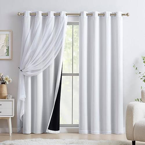 Mix and Match - Cortinas opacas blancas para dormitorio, sala de estar, cortinas traslúcidas blancas grisáceas de 95 pulgadas de largo, cortinas