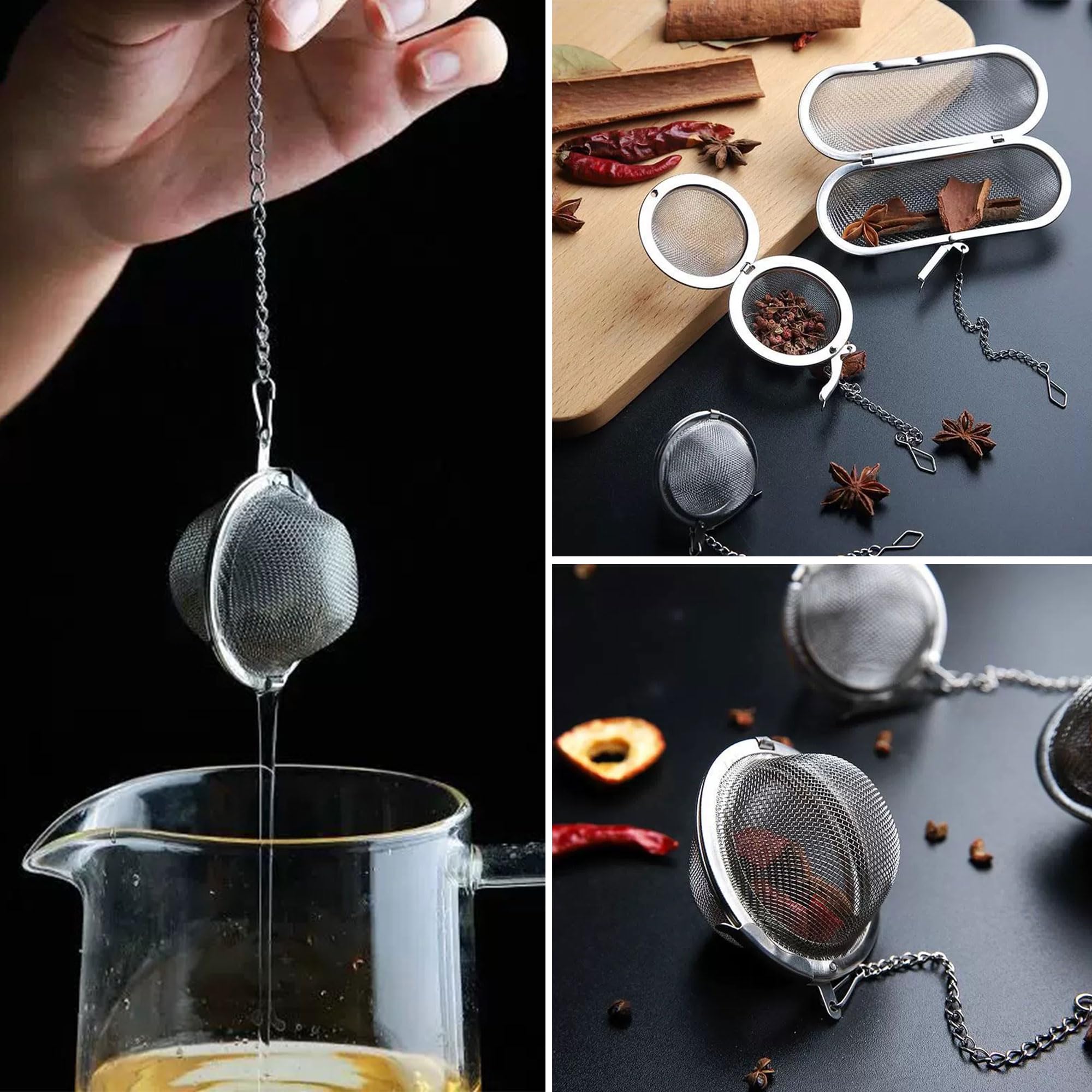 2 filtros de té, coladores de especias, de acero inoxidable, reutilizables, colador de especias y especias para preparar té en casa, restauración y cocina