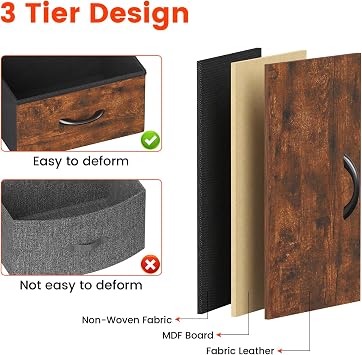 Feonase Bedside Table, Bedroom Bedside Cabinet with 2 Fabric Drawers, Nightstand Side Table for Bedrooms, Living Rooms(Rustic Brown)