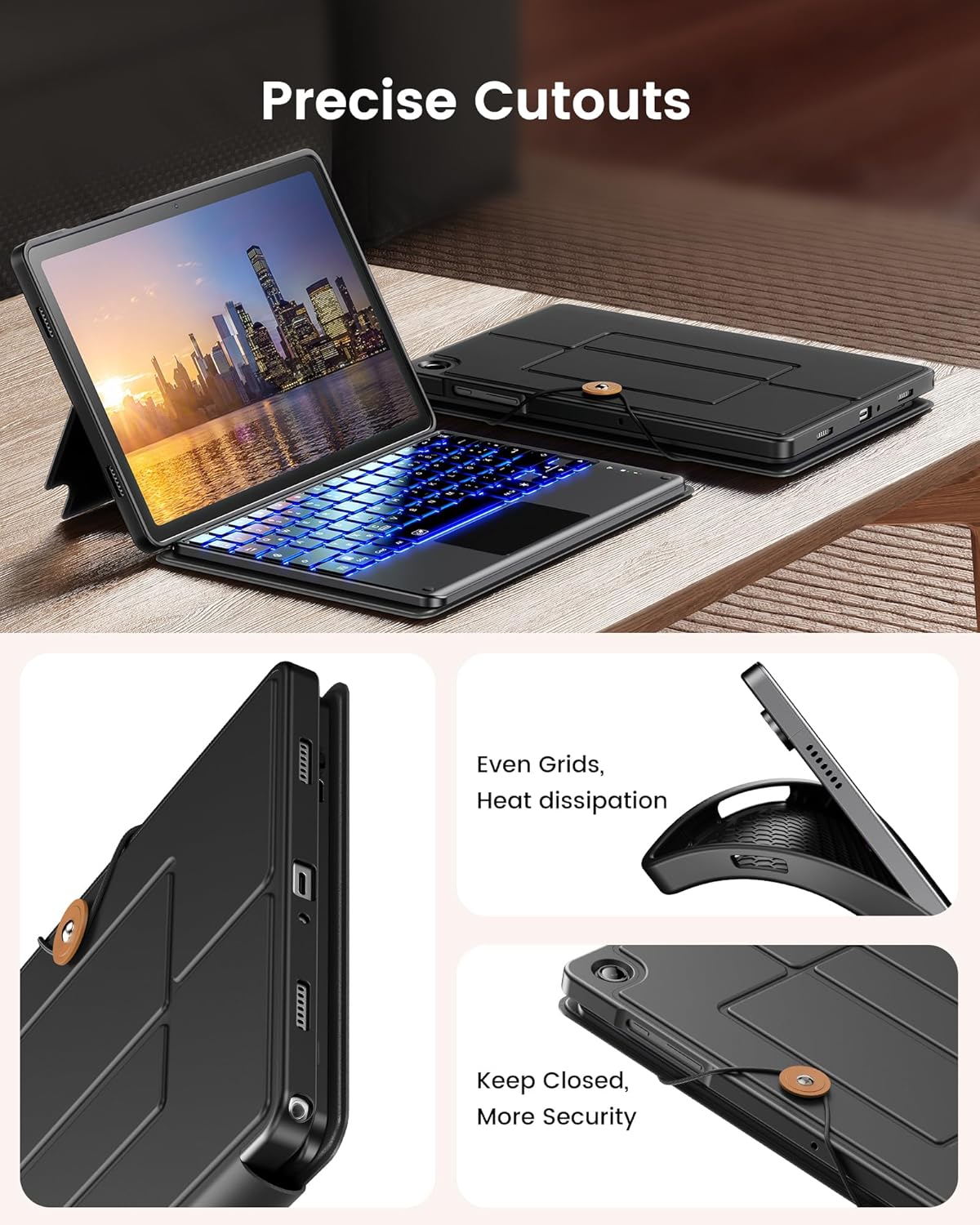 INFILAND Keyboard Case for Samsung Galaxy Tab A9 Plus 5G with 7-Color Backlight & High Precision Trackpad, Slim and Portable Detachable Folder Style Keyboard Case for Tab A9 11 inch (Anthracite)