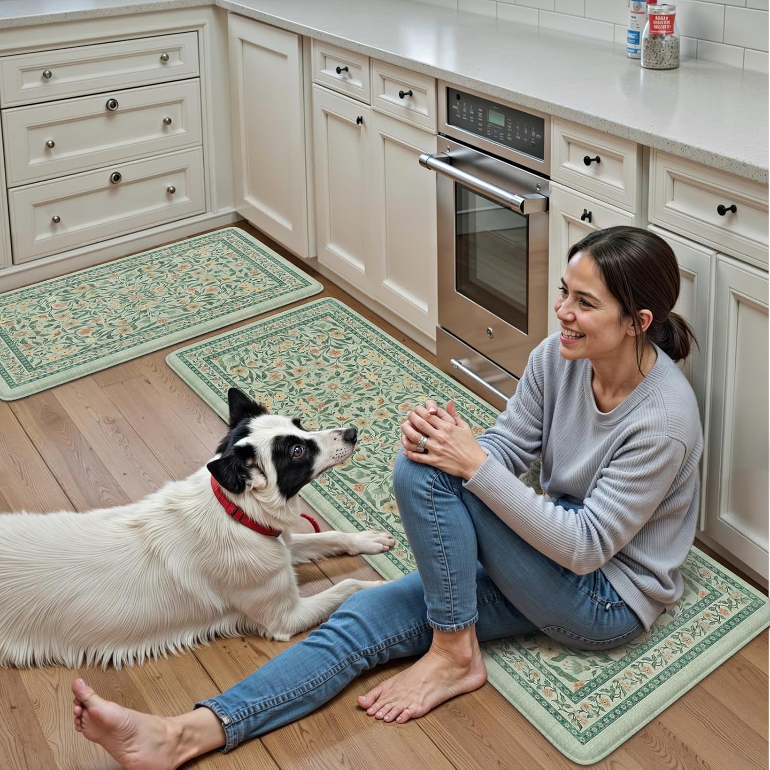 KIMODE Anti Fatigue Mats for Kitchen Floor, 17.3"x29"+17.3"x47" Farmhouse Kitchen Rugs Sets of 2, Cushioned Kitchen Mats for Floor Non Slip, Padded Standing Desk Mat for Sink Laundry Desk Green - Image 8