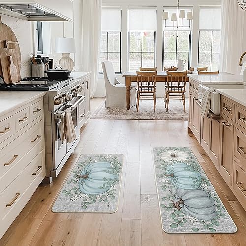Miniatura 5 de Artoid Mode Juego de 2 tapetes de cocina de otoño de eucalipto y calabaza, decoración del hogar, alfombras de cocina de bajo perfil para piso, 17 x