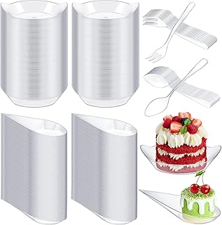 200 Pcs Mini Clear Dessert Plates Mini Appetizer Plates with 100 Pcs Mini Plastic Appetizer Forks 100 Pcs Plastic Spoons Disposable Appetizer Plates for Wedding, Birthday (Oval, Teardrop Style)