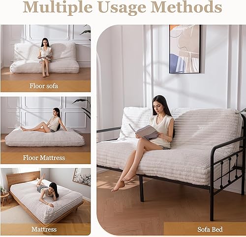 Miniatura 7 de YOSHOOT Colchón de futón de 8 pulgadas, sofá cama de futón grueso, colchón de piso para adultos, relleno de espuma triturada (marco no incluido),