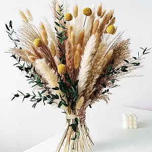 Boho Dried Flowers Bouquet – Olive Green Wall Decor, Pampas Grass Bouquet, Rustic Flower Arrangement, Moody Office & Bedroom Decor, DIY Home Vase Filler, Farmhouse Floral, Boho Wedding Bouquet