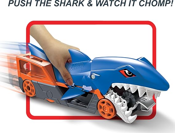 Hot Wheels Shark Chomp Transporter & Includes 1:64 Vehicle​​​
