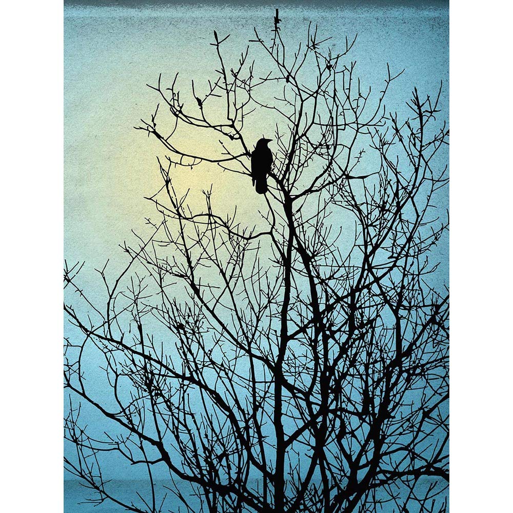 Wee Blue CooBlack Tree Illustration Raven Silhouette Art Print Poster Wall Decor 12X16 Inch