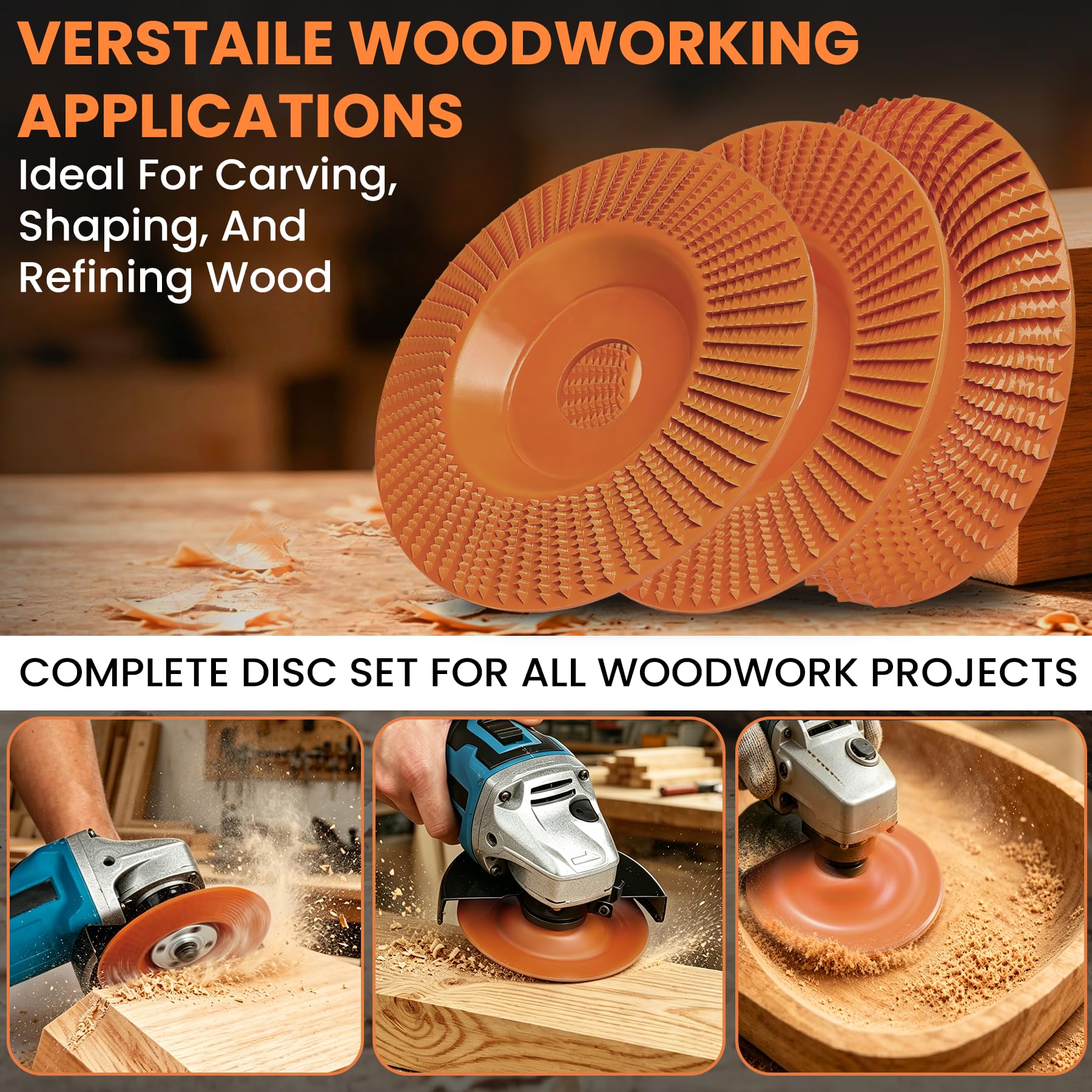 Wood Carving Discs - 3 Pack for Angle Grinders -6