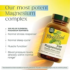 MegaFood Magnesium Glycinate, Citrate, Malate 300mg Supplement - Highly Absorbable Blend to Support Heart, Nerve Health & Relaxation, Triple Magnesium Complex Supplement, 60 Capsules (30 Servings)