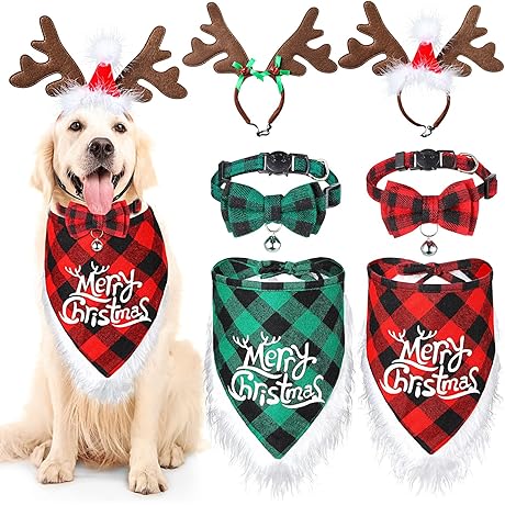 6-Piece Festive Bandana and Bowtie Set for Reindeer-Inspired Doggie Charm