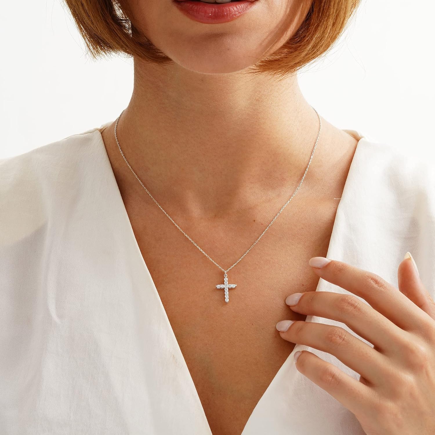 DEARMAY Sterling Silver Plated Cross Necklace for Women, Cute Dainty Diamond CZ Cubic Zirconia Cross Pendant Necklaces Simple Silver Chain Necklaces Jewelry for Women Gift - Image 3
