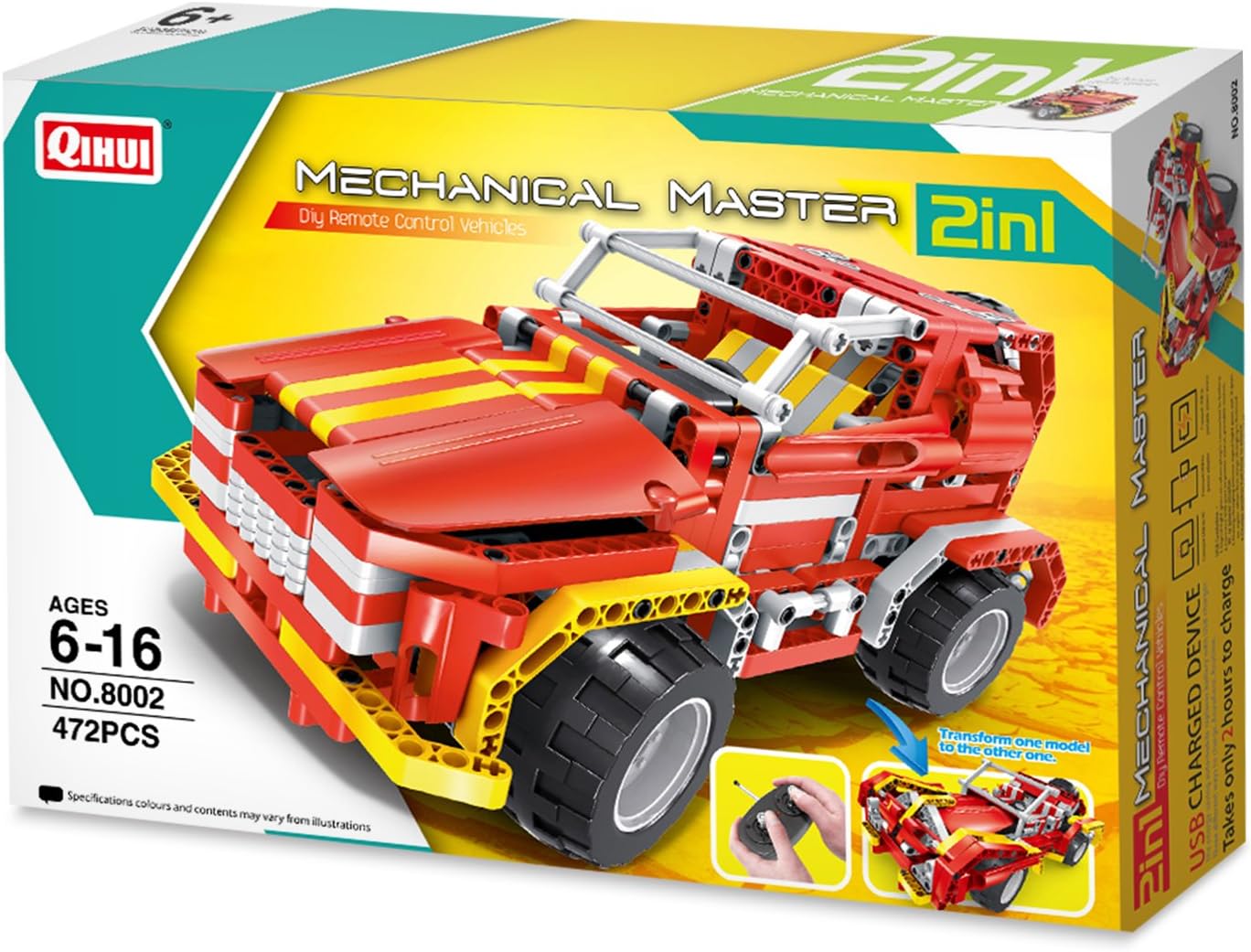 Mechanical Master R/C Block Cars 2-in-1 Orange Jeep Kit R/C Vehicle