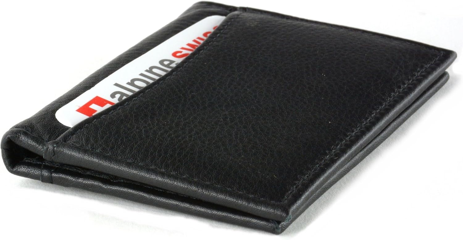 Alpine Swiss Thin Front Pocket Wallet Business Card Case 2 ID Window 6 Card Slot Black - Image 2