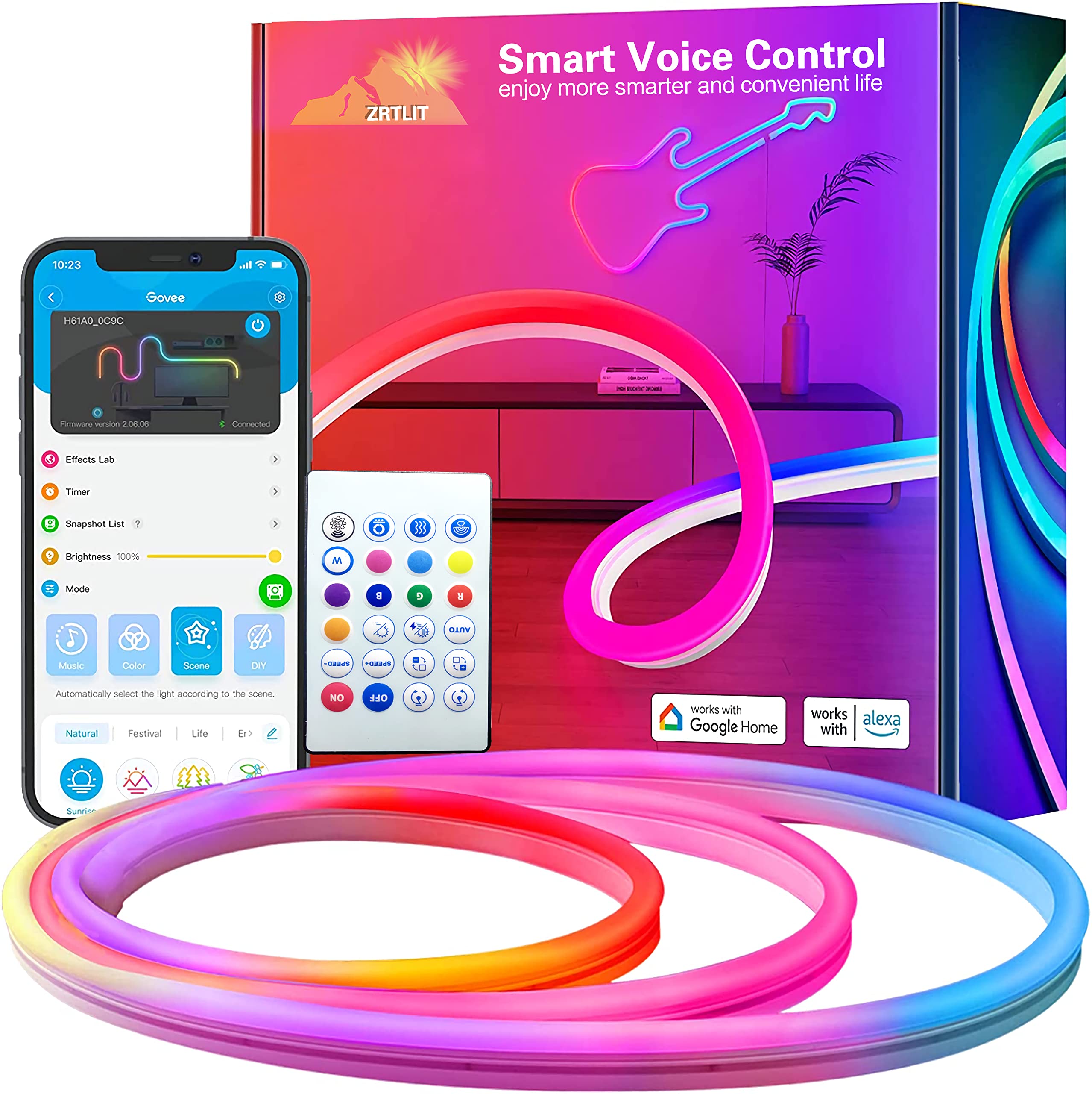 Photo 1 of Neon Rope Light, RGBIC Rope Lights ,APP Connection,with Music Sync, Support Alexa, Google Assistant ,10ft,LED Strip Lights Without Dark Areas,Living Gaming Room Wall Decor(Only Supports 2.4G WiFi)