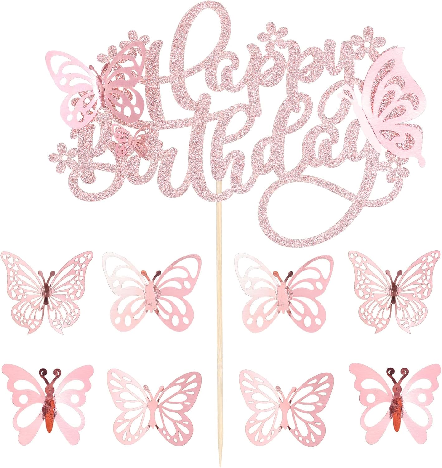 25Pcs Butterfly Cake Toppers Happy Birthday Cake Topper 3D