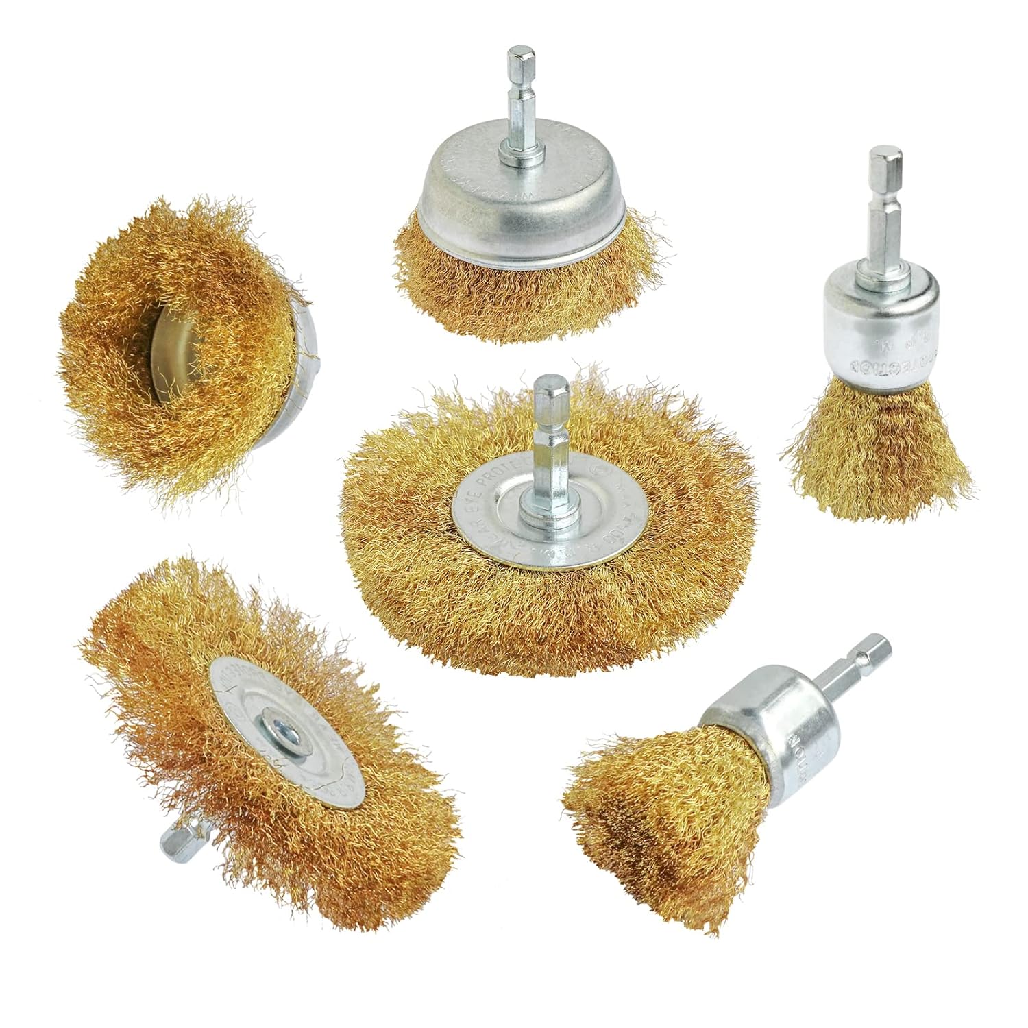 Hiqalty 6PCS Brass Wire Wheel Brush Kit for Drill,Crimped