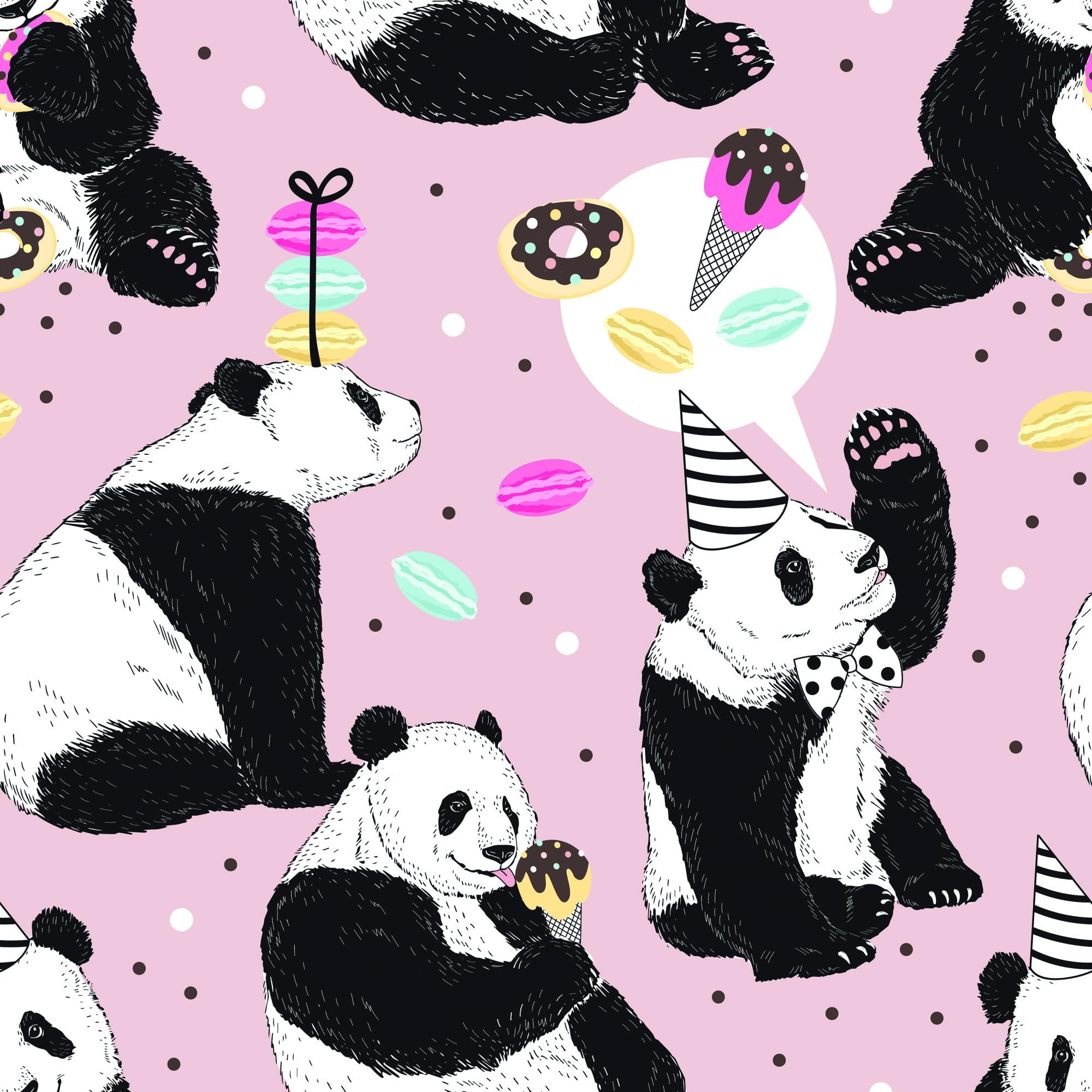 Vliestapete Panda und Süßigkeiten 50 x 1000 cm