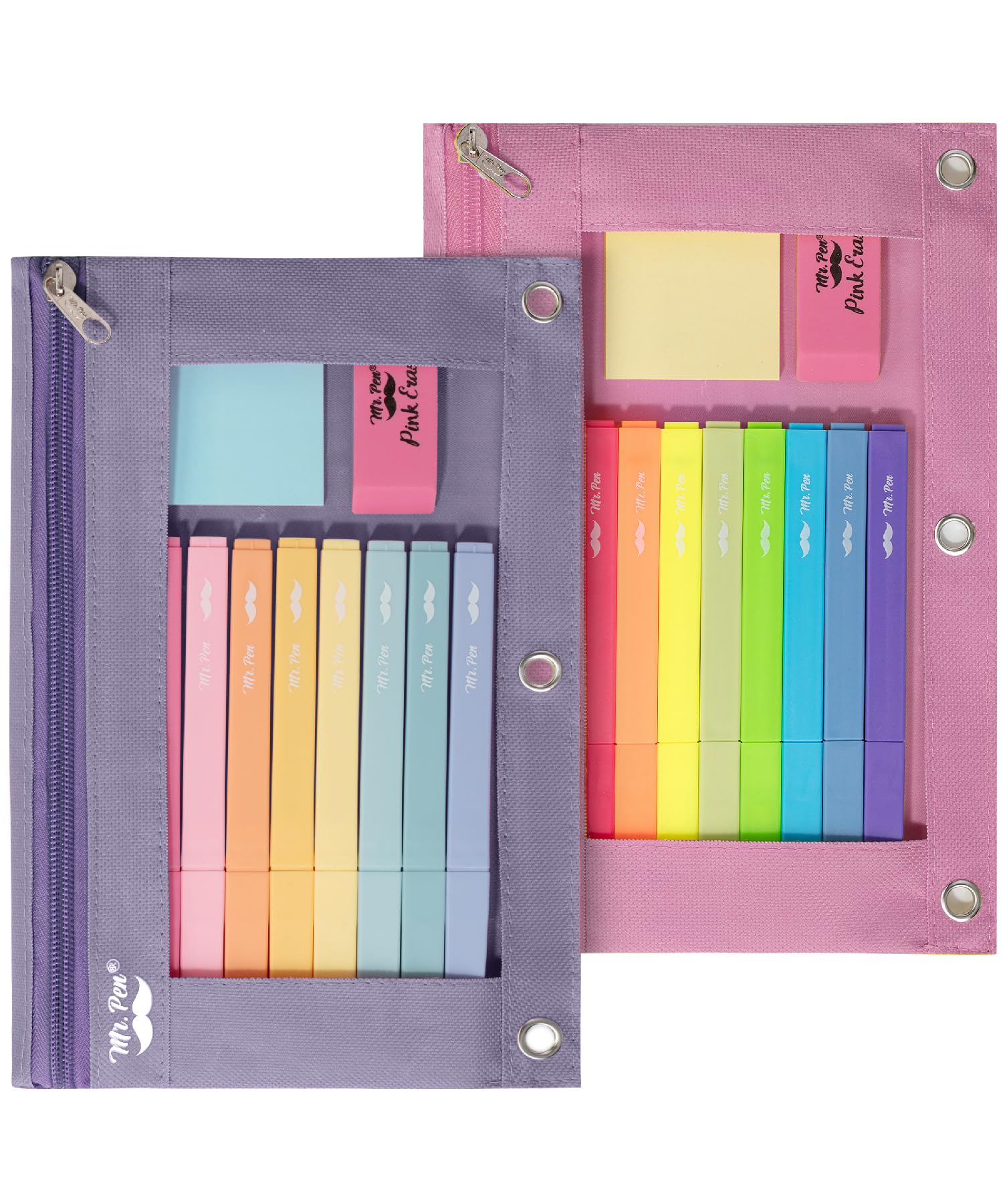 Mr. Pen- Pencil Pouch for 3 Ring Binder, 2 Pack, Lavender and Pink