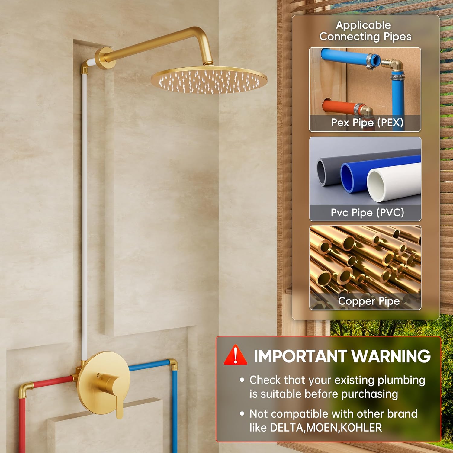 Gold Shower Faucet Set, Shower Trim Kit with 10 Inch High-Pressure Rian Shower Head,Shower Head and Handle Set, Brushed Gold
