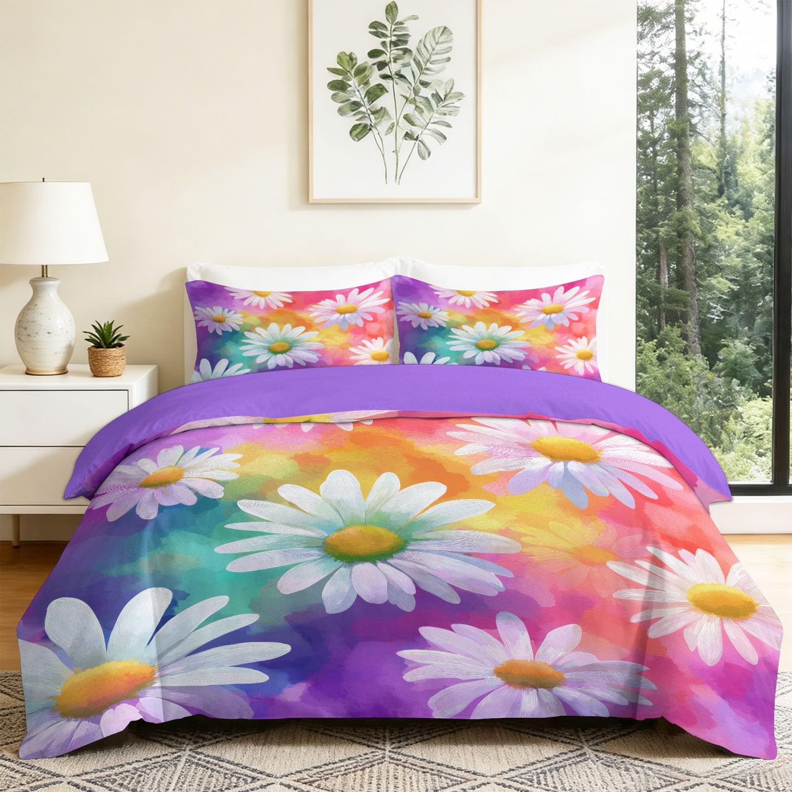Housse de couette marguerite réversible pour une chambre lumineuse