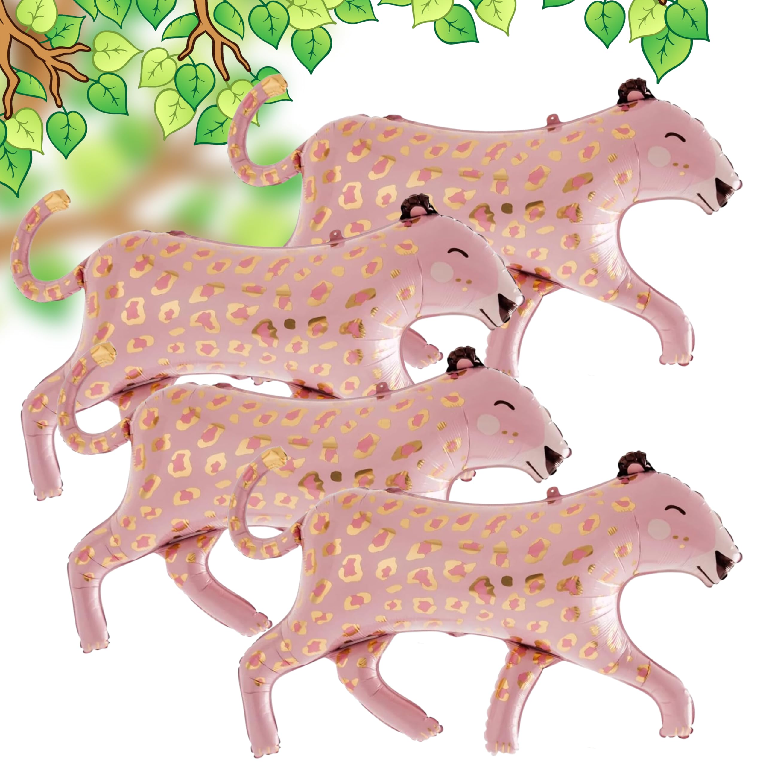 4PCS Pink Leopard Balloons Foil Jungle Theme Jungle Party Balloon Birthday Party Safari Zoo Jungle Theme Cheetah Balloon Leopard Cheetah Shaped Animal Balloons