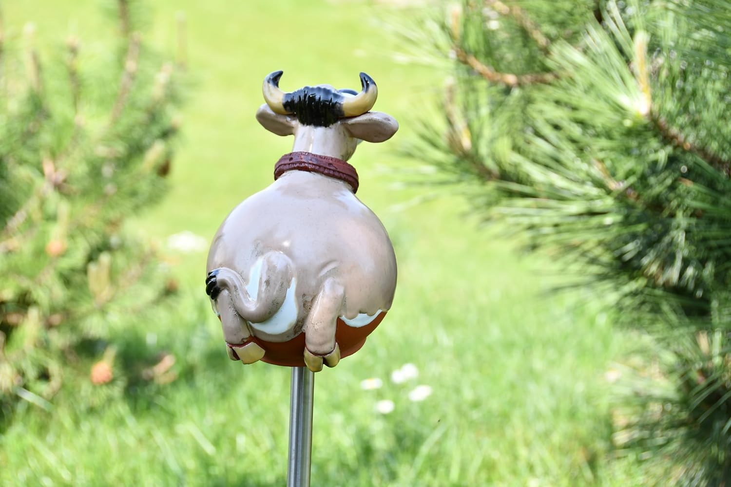 Ceramic Garden Decor - Alpine Cow with Bell Lawn Stake - Outdoor Statue - Perfect, Unique Gifts for Gardeners Woman, Men, Yard Gifts - Handmade, Frostproof