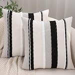 Tosleo Decorative Throw Pillow Covers 18x18 Set of 2 Boho Chenille Tufted Pillow Cover Textured Pillow Covers Striped Pillow Cases Accent Pillowcases Farmhouse Cushion Case for Sofa Couch Bed,White