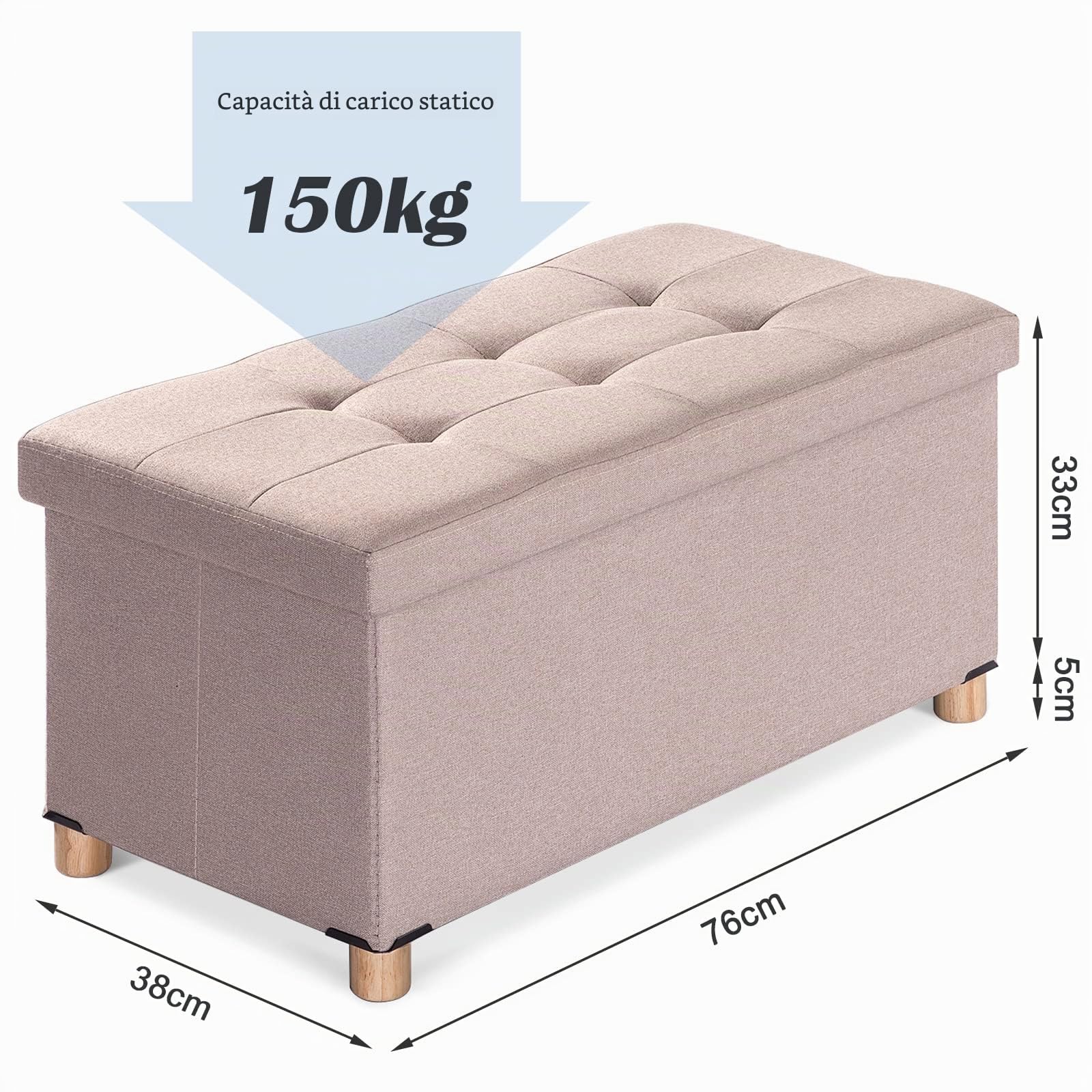 BRIAN & DANY Pouf Contenitore, Cassapanca Contenitore Da Interno, Panca Poggiapiedi Pieghevole Per Soggiorno, Camera Da Letto, Camerino, Kakhi, 76 X 38 X 38 cm