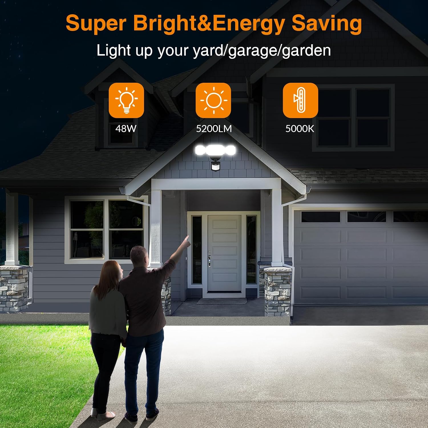 LEPOWER Motion Sensor Outdoor Lights, 48W 5200LM LED Security Lights, IP65 Waterproof, 5000K Flood Lights Outdoor with 3 Head Motion Detector for Outside Garage, Yard, Porch