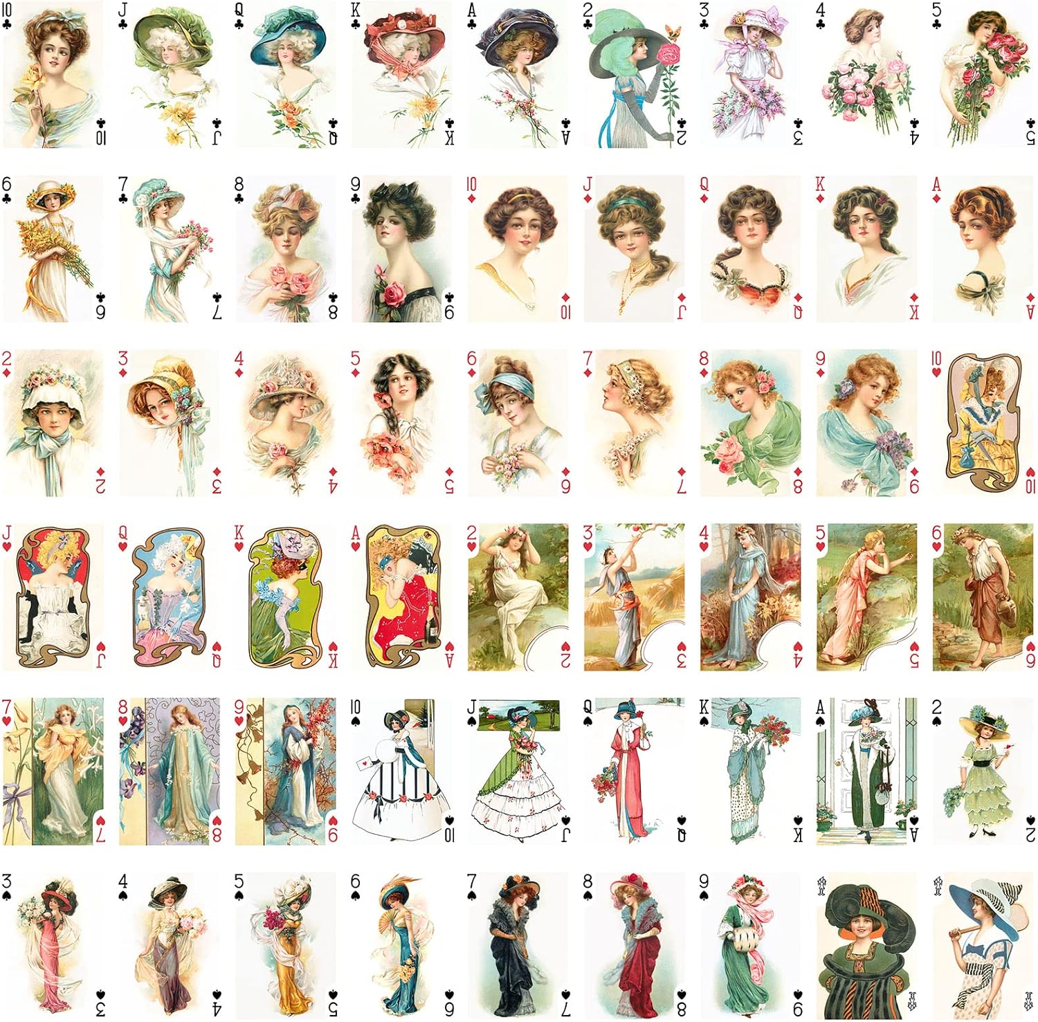 Beautiful Girls Playing Cards (Poker Deck 54 Cards All Different) Vintage Lovely Beautyful Girls Portrait Art Nouveau Posters