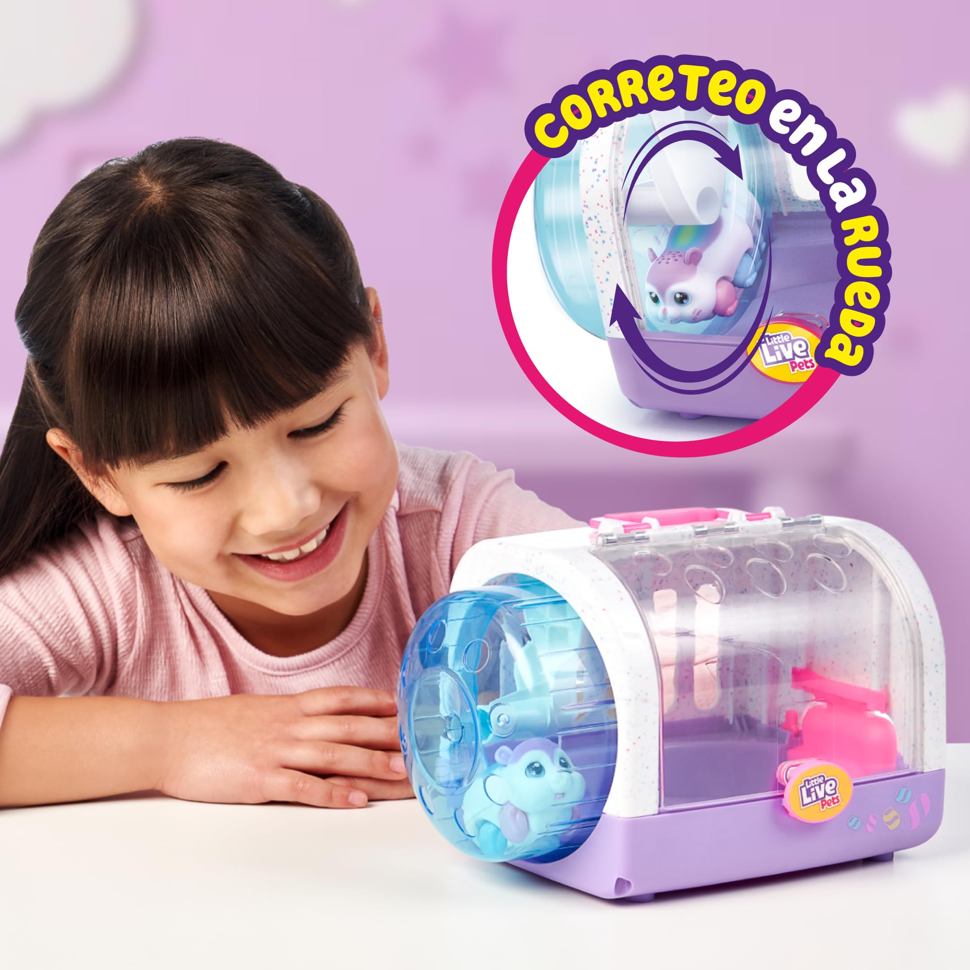 Little Live Pets - Lil Hamster z klatką, interaktywne zwierzę z dźwiękami i ruchem, ma koło do biegania, wzrost zwierzęcia w losowym kolorze, chłopcy i dziewczęta + 5 lat