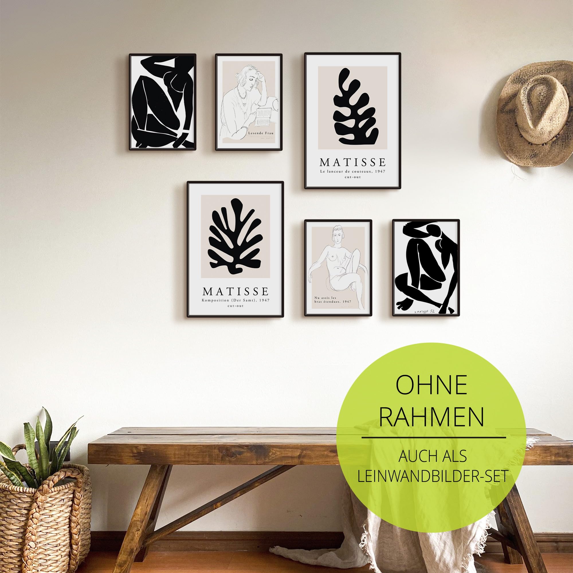 ARTLAND Poster Set 6tlg. 4xDIN A4 / 2xDIN A3 OHNE RAHMEN Matisse Art Collage schwarz