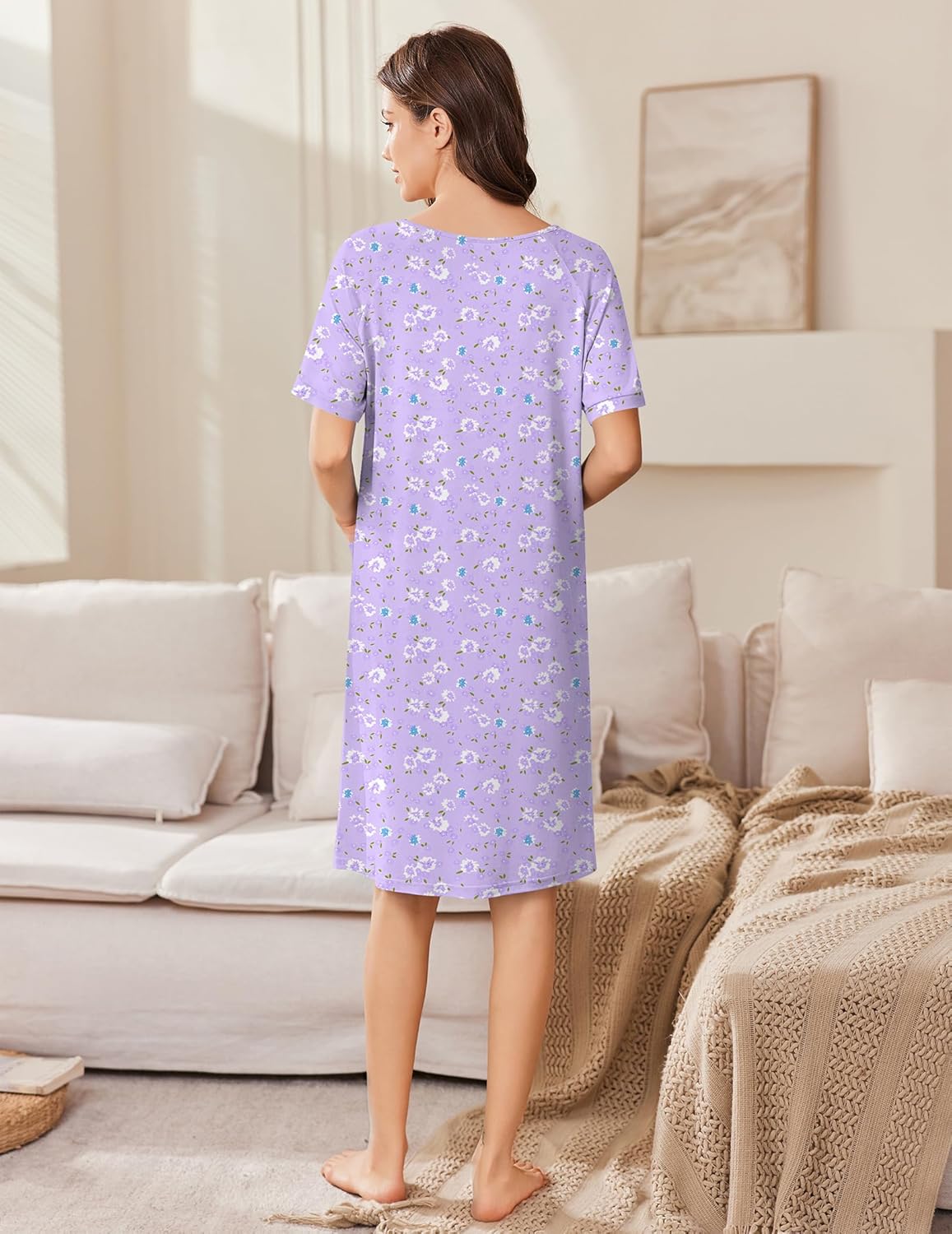 Ekouaer Women Zip Up Robe Short Bathrobe Lightweight House Coats Floral Print House Dress with Pockets Nightgown S-3XL - Image 5