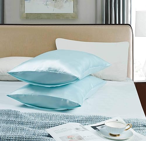Miniatura 7 de Tyfitb - Juego de 2 fundas de almohada de satén para cabello y piel, fundas de almohada de refrigeración (satén suave, cierre de sobre)