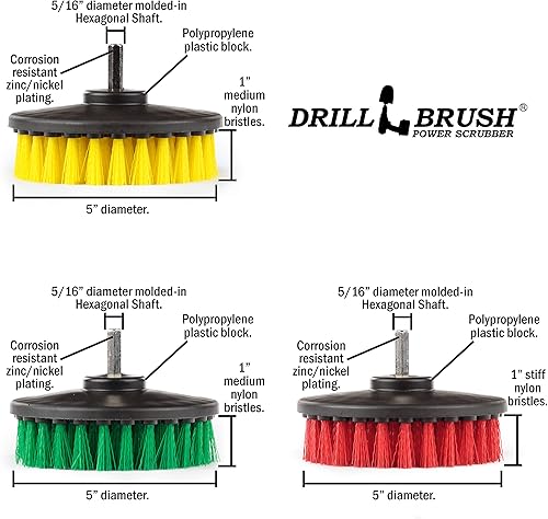 Miniatura 21 de Suministros de limpieza - Cepillo de taladro - Kit de 3 cepillos - Blanco suave para cuero, vidrio, alfombra - Amarillo Medio para superficies