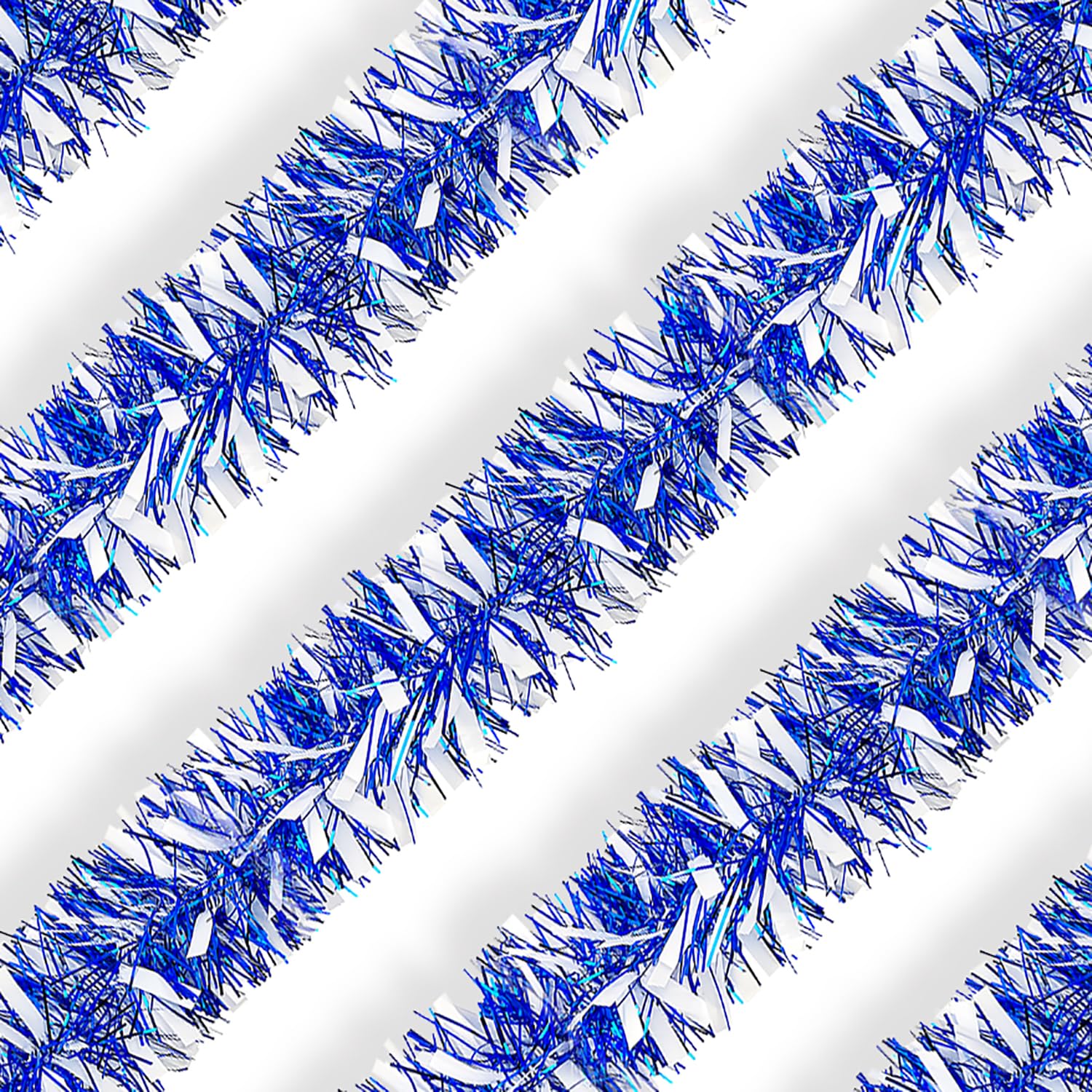 Blue White Christmas Tinsel Garland, 10m/32.8ft Chunky/Fine Christmas Tree Hanging Tinsel Decoration Metallic Tinsel Xmas Decoration for Wall Fireplace Christmas Tree Decor (Blue White) โ image 1