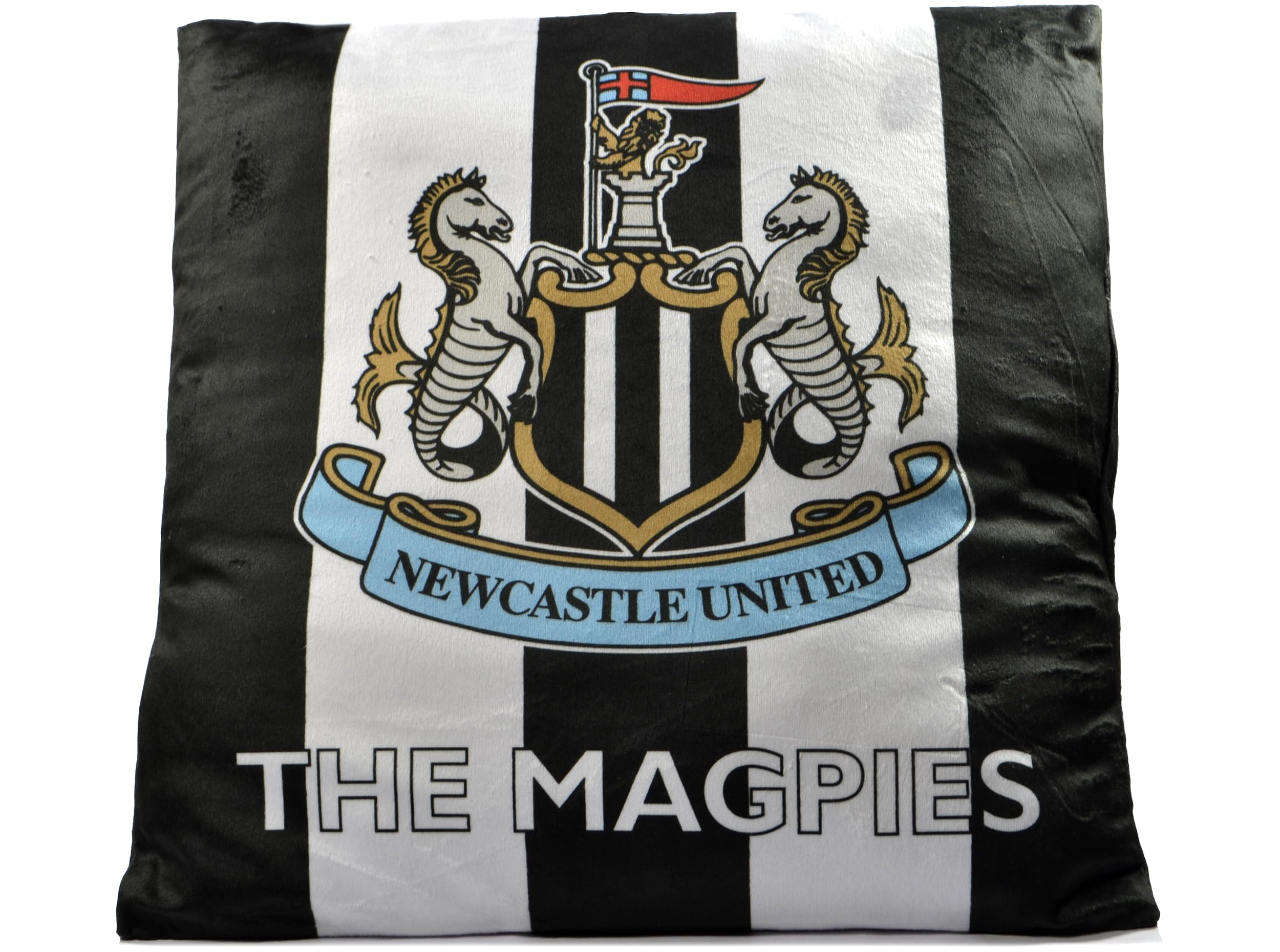 Newcastle United The Magpies Large Cushion with Official Club Crest, Black and White Striped Design