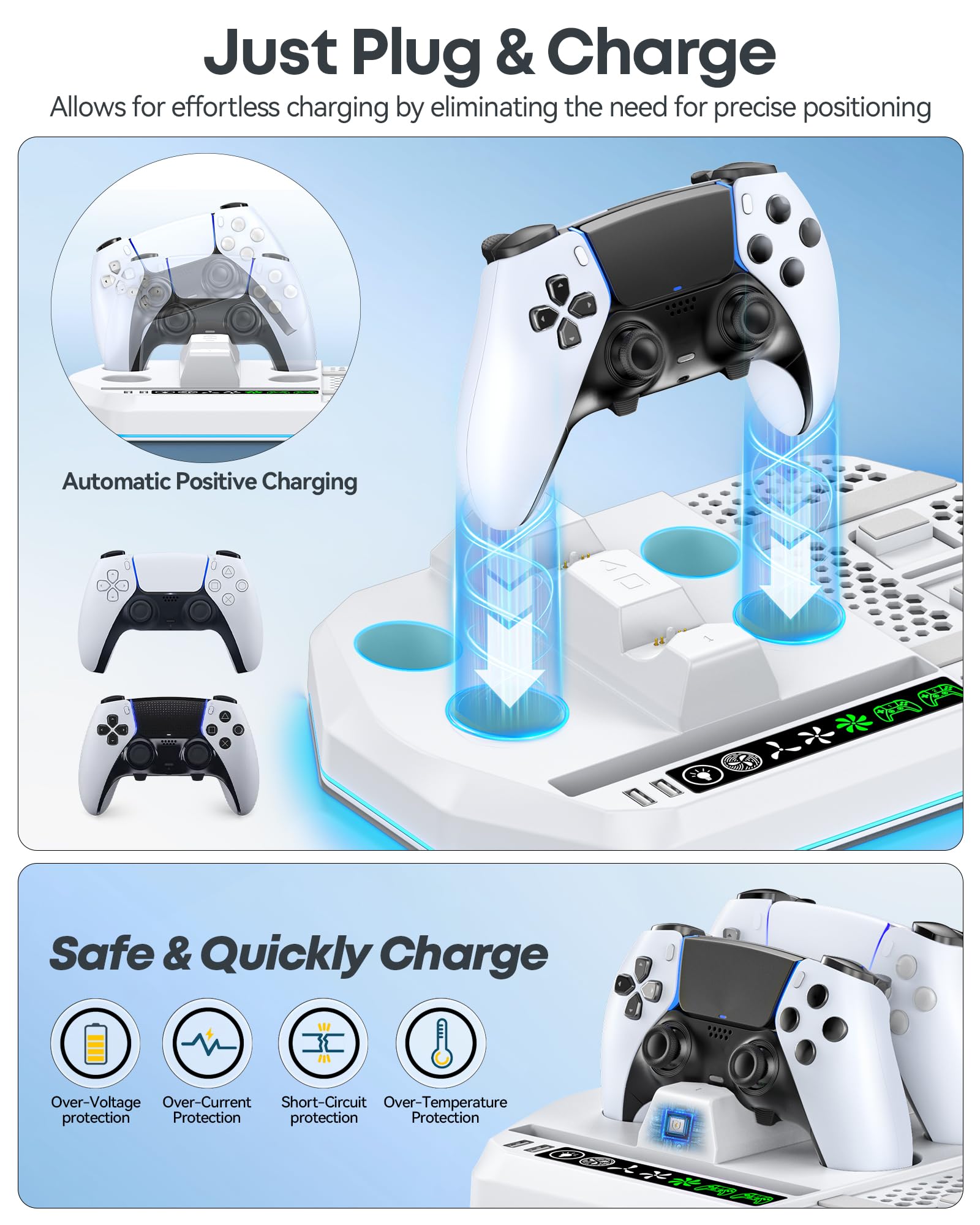 Soporte de Refrigeración para PS5 Compatible con PS5/Slim/Pro, RGB Cargador para PS5 Mandos Base de Vertical refrigeración para PS 5 con 3 Niveles Ventilador