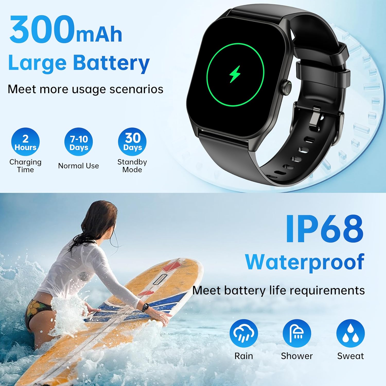 Smart Watch for Men Women, 2.0" HD Touchscreen Fitness Tracker, Bluetooth Calls/Notifications, IP68 Waterproof, 100+ Sport Modes Fitness Watch, Heart Rate Sleep Monitor Smartwatch for Android iOS - Image 8