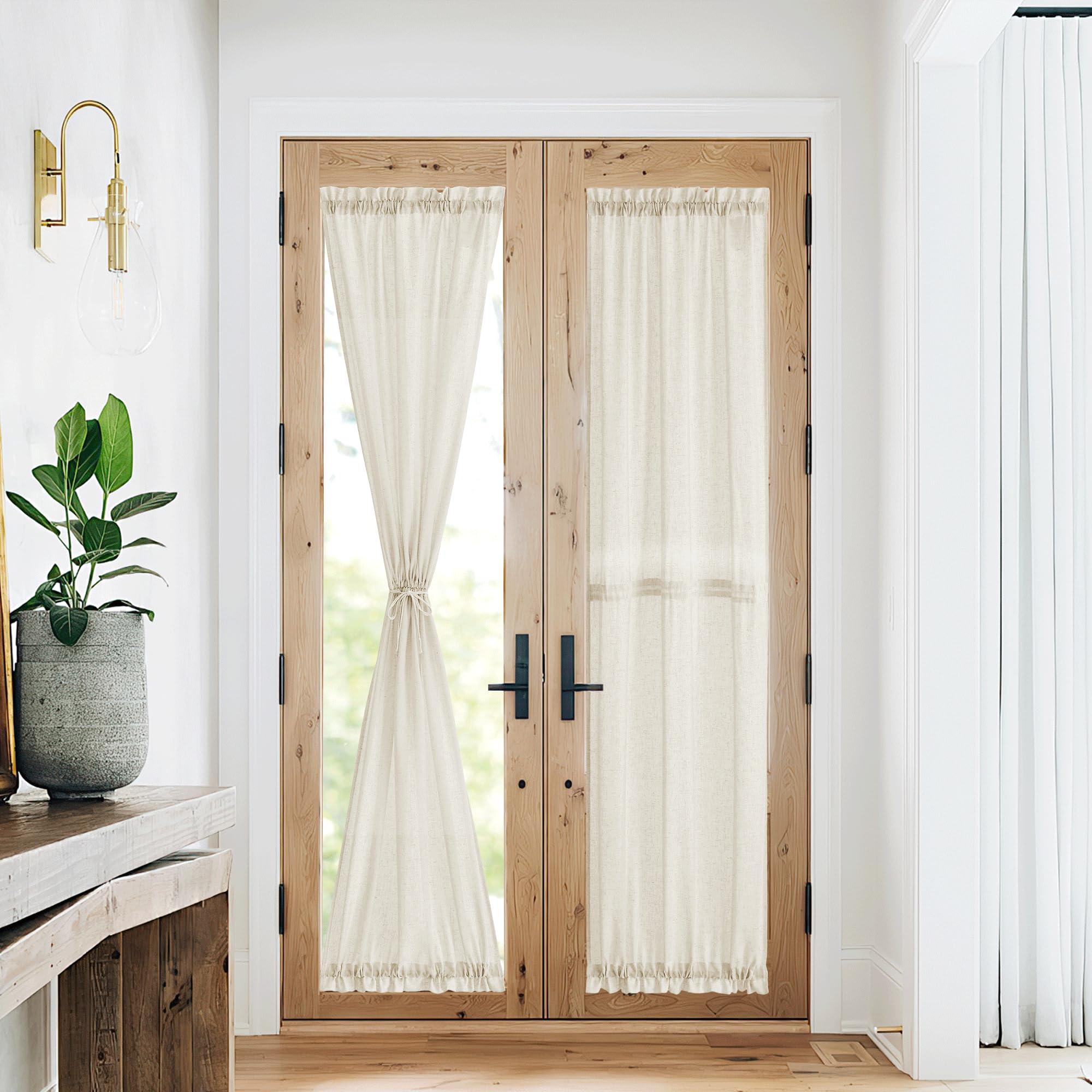 NICETOWN Doorway Curtains for Entryway, French Door Curtain with Drawsting Tieback for Front Back Door Rod Pocket Rustic Side Shade for Living Room Bedroom, 1 Panel, 26" W x 80" L, Natural