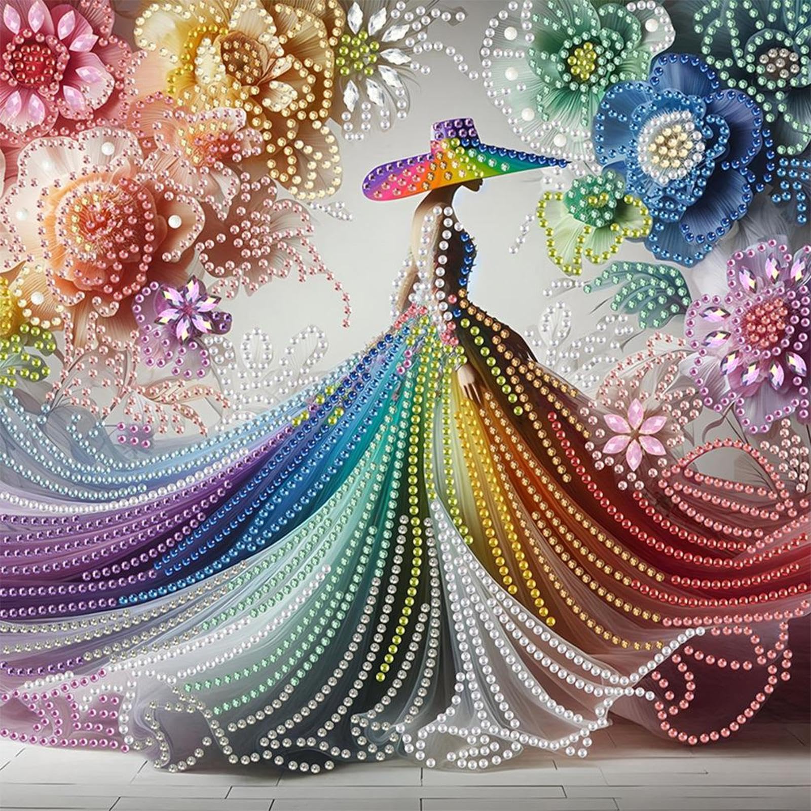 5D DIY Partial Special Shaped Drill Diamond Painting Kit Lady Decoration 30x30cm (C)