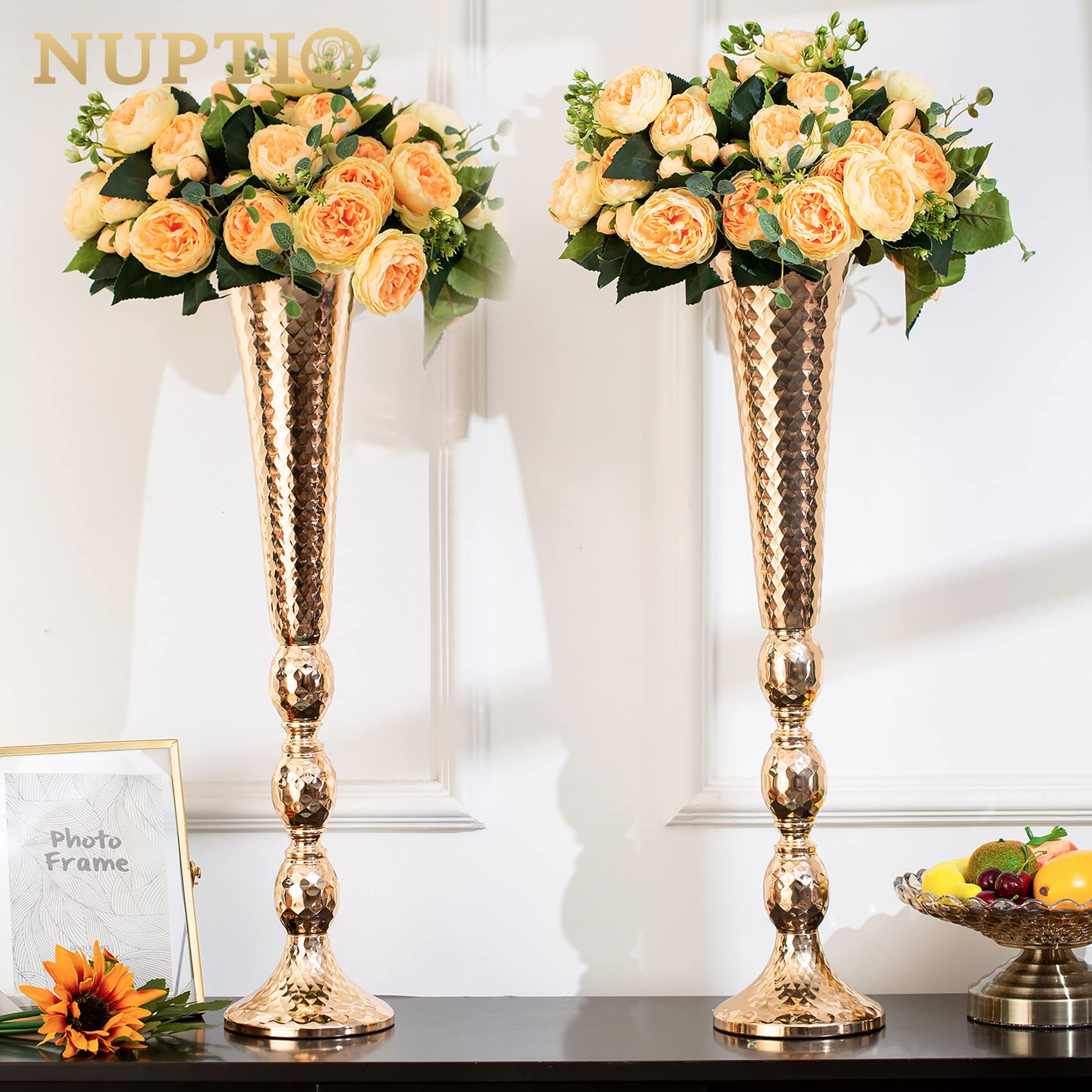 Nuptio 2 Piezas Centros Mesa para Mesa Boda, Jarrón Trompeta Metal 61cm Alto, Jarrones Flores para Eventos Centro Mesa Cena Fiesta, Camino Principal para Ceremonia Aniversario Decoración del Hogar