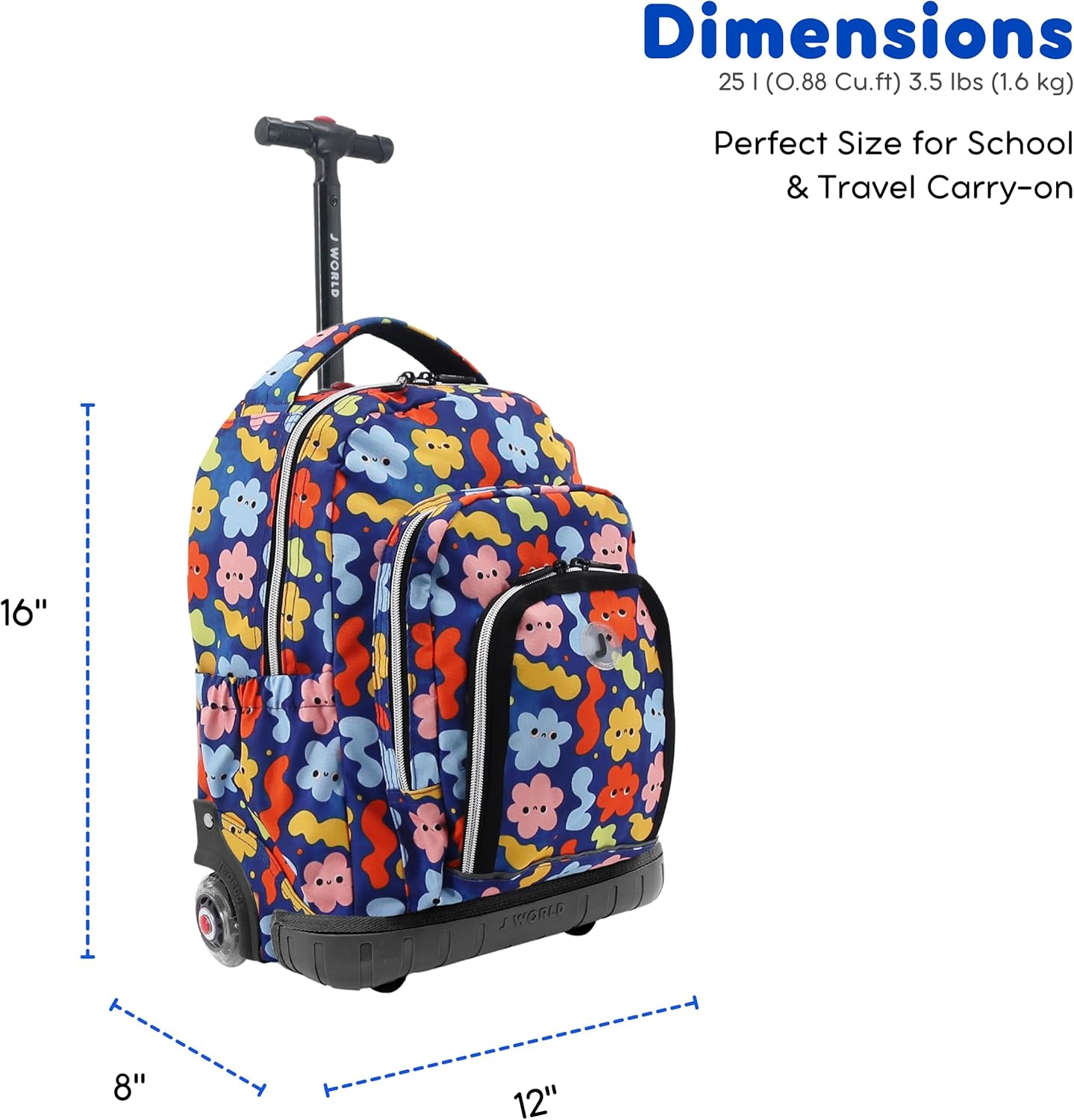 J World Lollipop Kids Rolling Backpack & Lunch Bag Set for Elementary School. Carry-On Suitcase with Wheels, Baby Cloud - Image 8