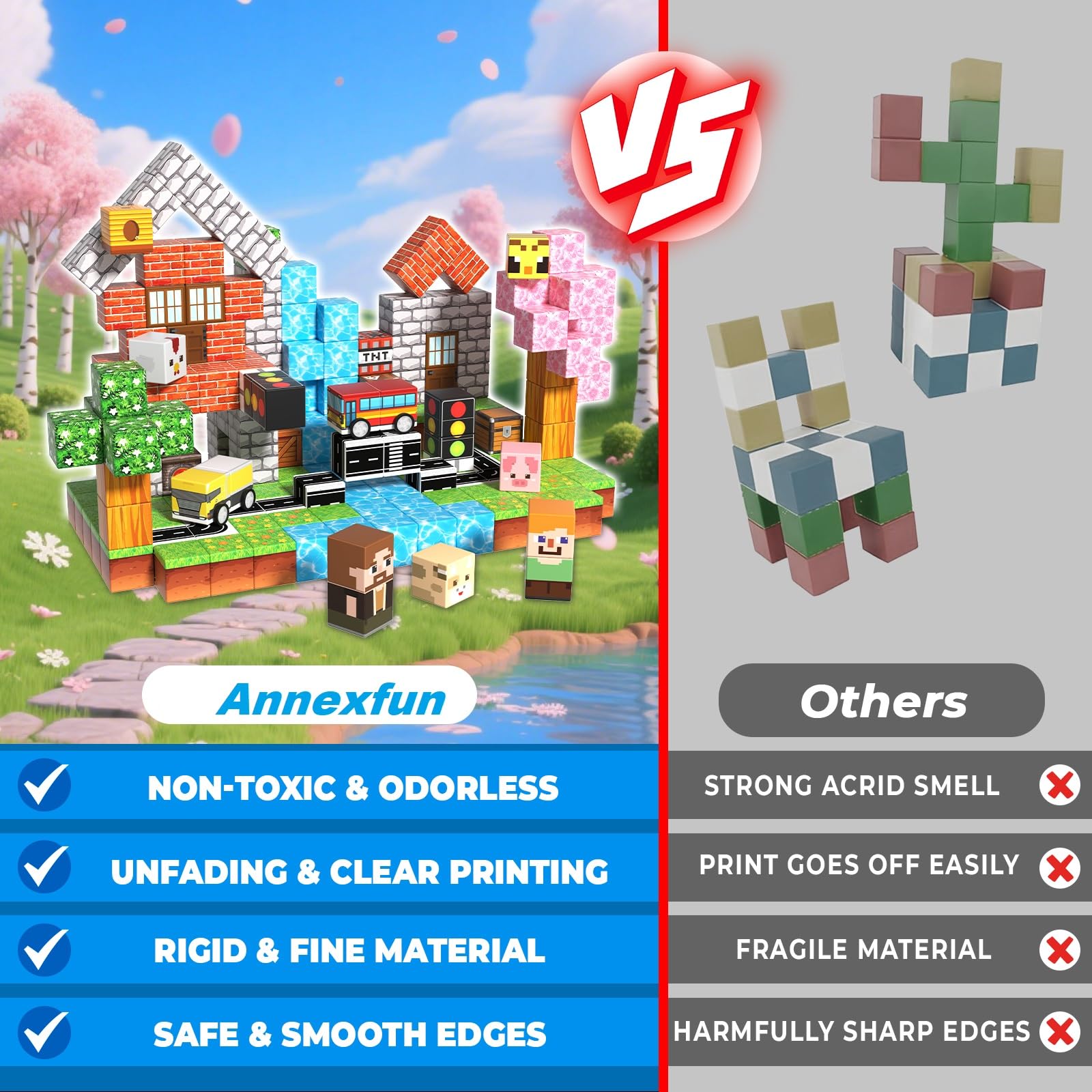 Annexfun Bloques Magnéticos 200 Piezas - ¡Aventura Familiar Mágica! CONSTRUYE un Castillo Flotante, rescata al Perro Gigante en el Bosque Urbano. Juguete de Bloques Magnéticos para 4-12 Años
